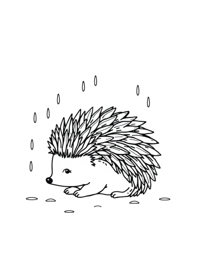Hedgehog Curled Up In Rain Coloring Page