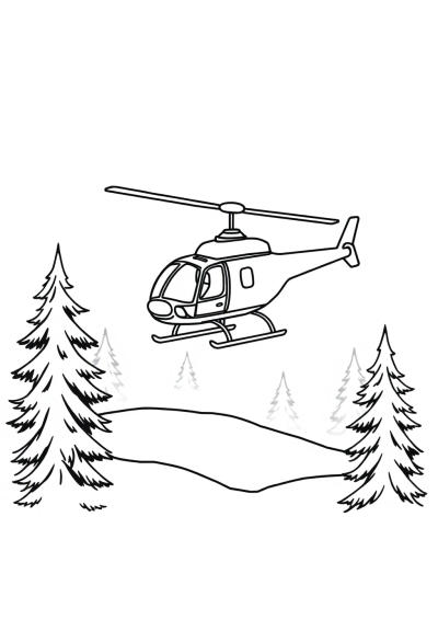 Helicopter Flying In Winter Coloring Page