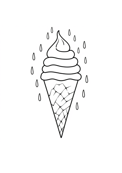 Ice Cream Cone In Rain Coloring Page