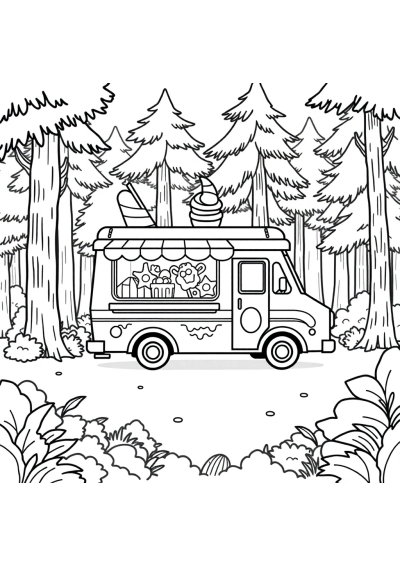 Ice Cream Truck In Forest Coloring Page