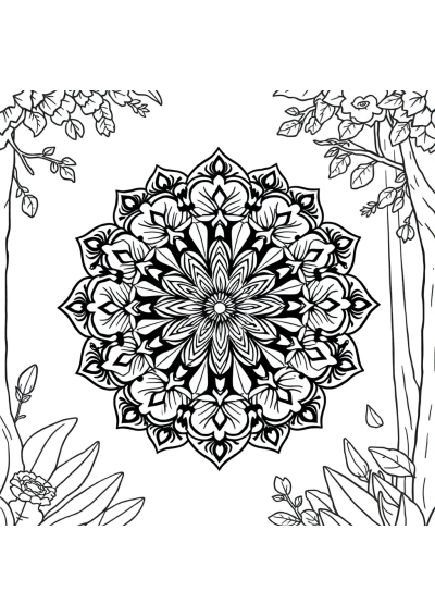 Intricate Floral Mandala In Forest Coloring Page