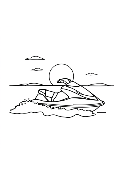 Jet Ski At Sunset Coloring Page