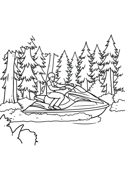 Jet Ski In Forest Coloring Page