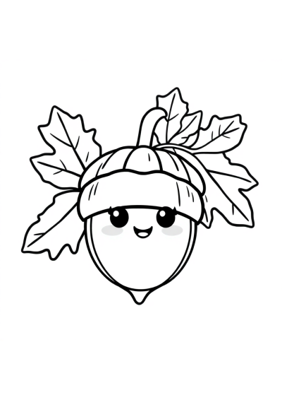 Kawaii Acorn And Oak Leaves Coloring Page