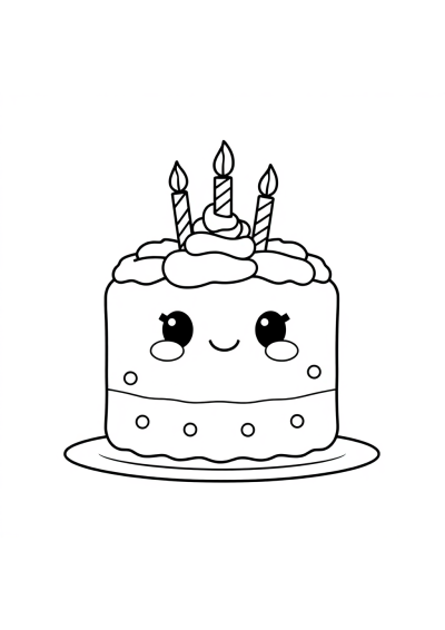 Kawaii Birthday Cake Coloring Page