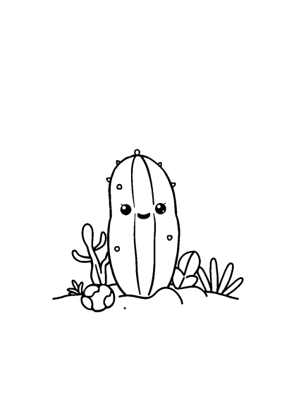 Kawaii Cactus Desert Coloring Page