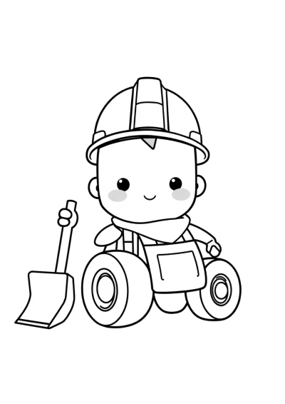 Kawaii Construction Worker Coloring Page