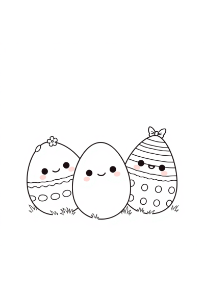 Kawaii Easter Eggs Decorated Coloring Page