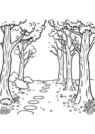 Kawaii Forest Path Coloring Page