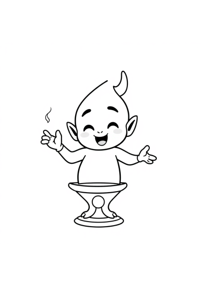 Kawaii Genie From Lamp Coloring Page