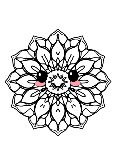 Kawaii Geometric Mandala Pattern Coloring Page