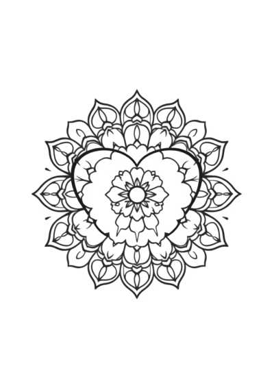 Kawaii Heart Shaped Mandala Coloring Page