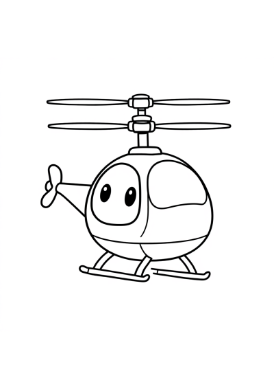 Kawaii Helicopter Flying Coloring Page