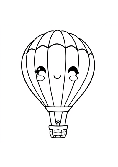Kawaii Hot Air Balloon Coloring Page