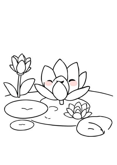 Kawaii Lily Pond Coloring Page