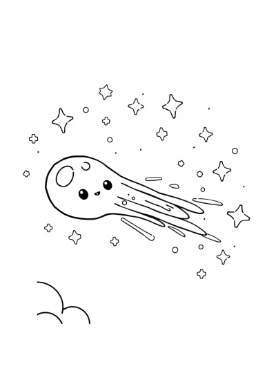 Kawaii Meteor Shower Coloring Page