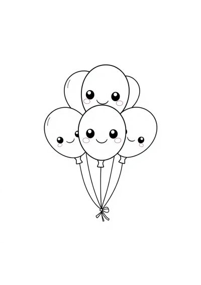 Kawaii Party Balloons Coloring Page
