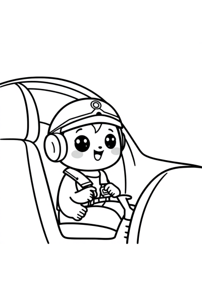 Kawaii Pilot In Cockpit Coloring Page