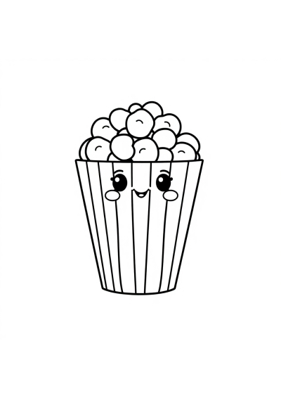 Kawaii Popcorn Bucket Coloring Page