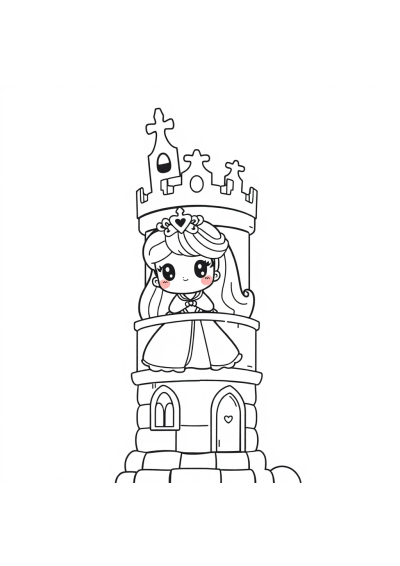 Kawaii Princess In Tower Coloring Page