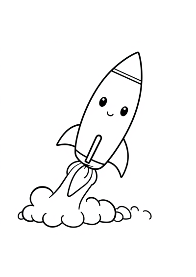Kawaii Rocket Launching Coloring Page