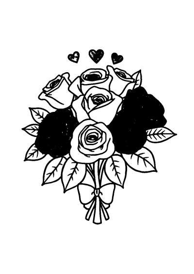 Kawaii Rose Bouquet Valentines Coloring Page