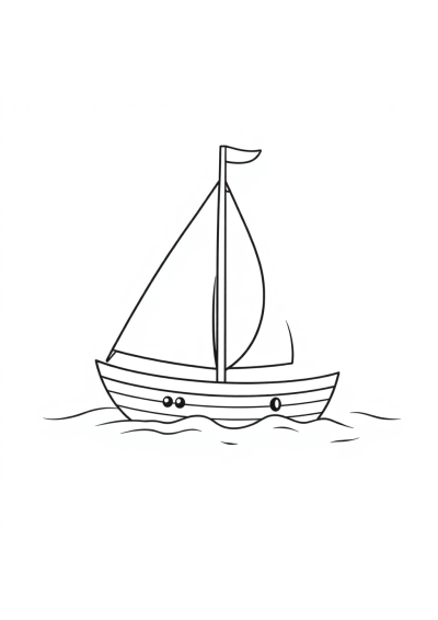 Kawaii Sailboat On Water Coloring Page