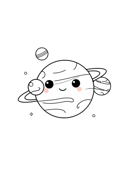 Kawaii Solar System Planets Coloring Page