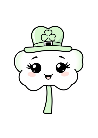 Kawaii St Patricks Shamrock Coloring Page