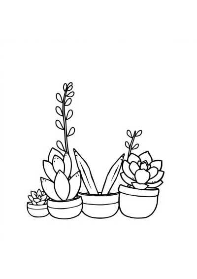 Kawaii Succulent Plants Coloring Page