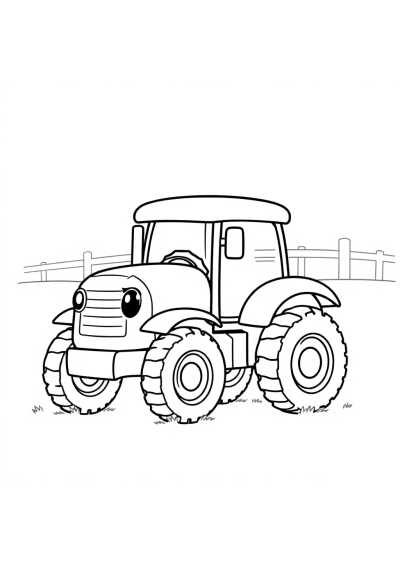 Kawaii Tractor On Farm Coloring Page