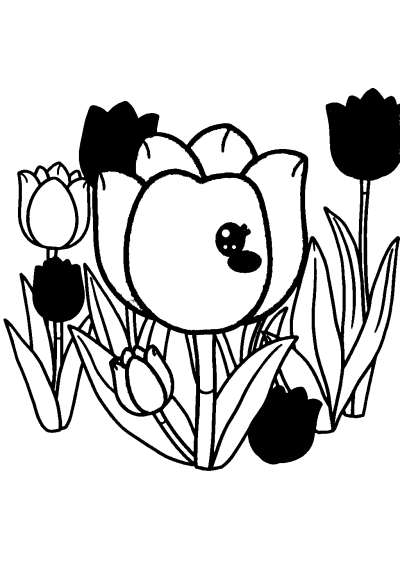 Kawaii Tulip Garden Coloring Page
