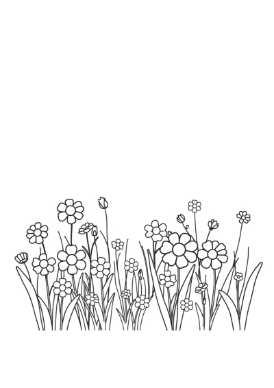 Kawaii Wildflower Field Coloring Page
