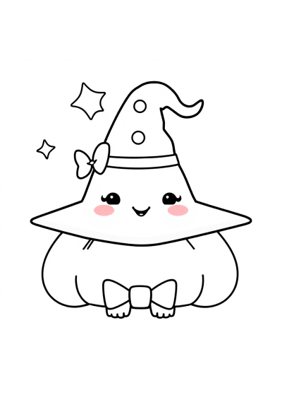 Kawaii Witch Hat Coloring Page