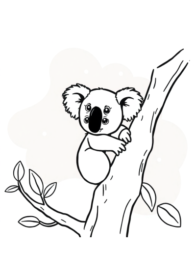 Koala On Tree At Night Coloring Page