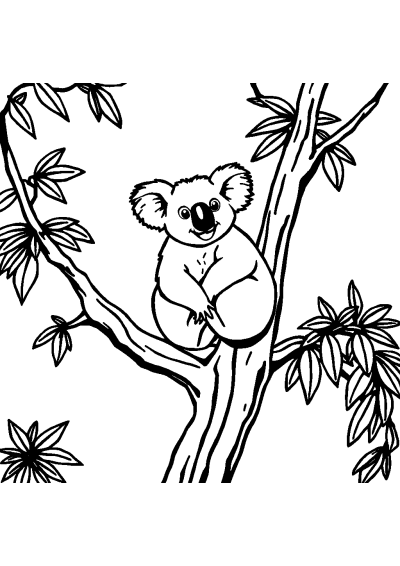 Koala On Tree At Sunset Coloring Page