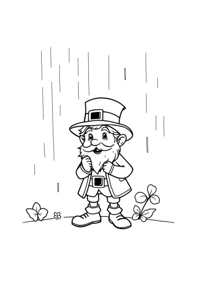 Leprechaun In Rain Coloring Page