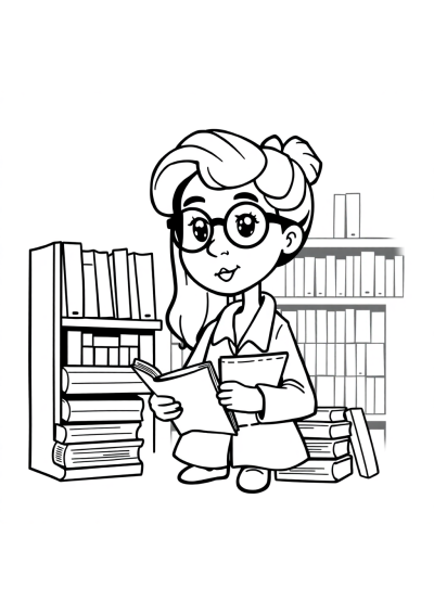 Librarian With Books Coloring Page