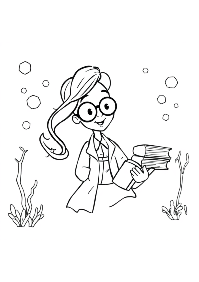 Librarian With Books Underwater Coloring Page
