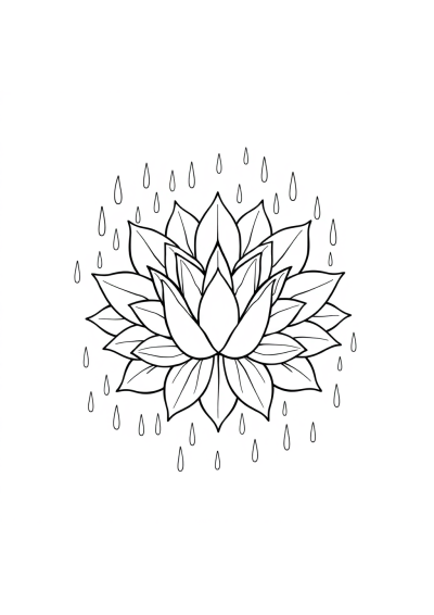 Lotus Mandala Design In Rain Coloring Page