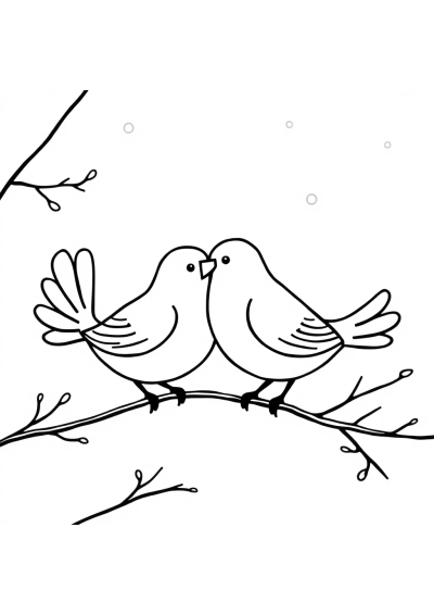 Love Birds In Winter Coloring Page