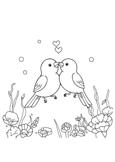 Love Birds Underwater Coloring Page