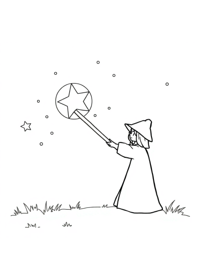 Magic Wand At Night Coloring Page