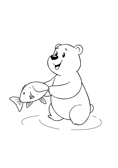 Magical Bear Catching Fish Coloring Page