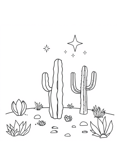 Magical Cactus Desert Coloring Page