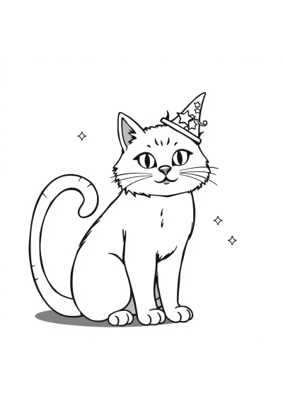 Magical Cute Cat Sitting Coloring Page
