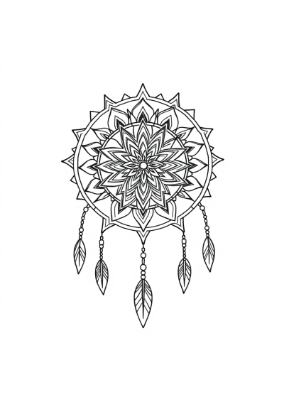 Magical Dreamcatcher Mandala Coloring Page