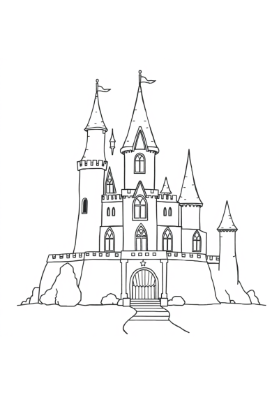 Magical Enchanted Castle Coloring Page