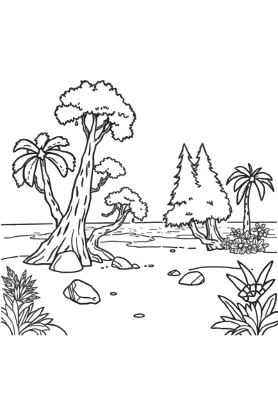 Magical Forest On Beach Coloring Page