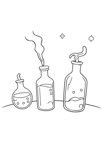 Magical Potion Bottles In Space Coloring Page